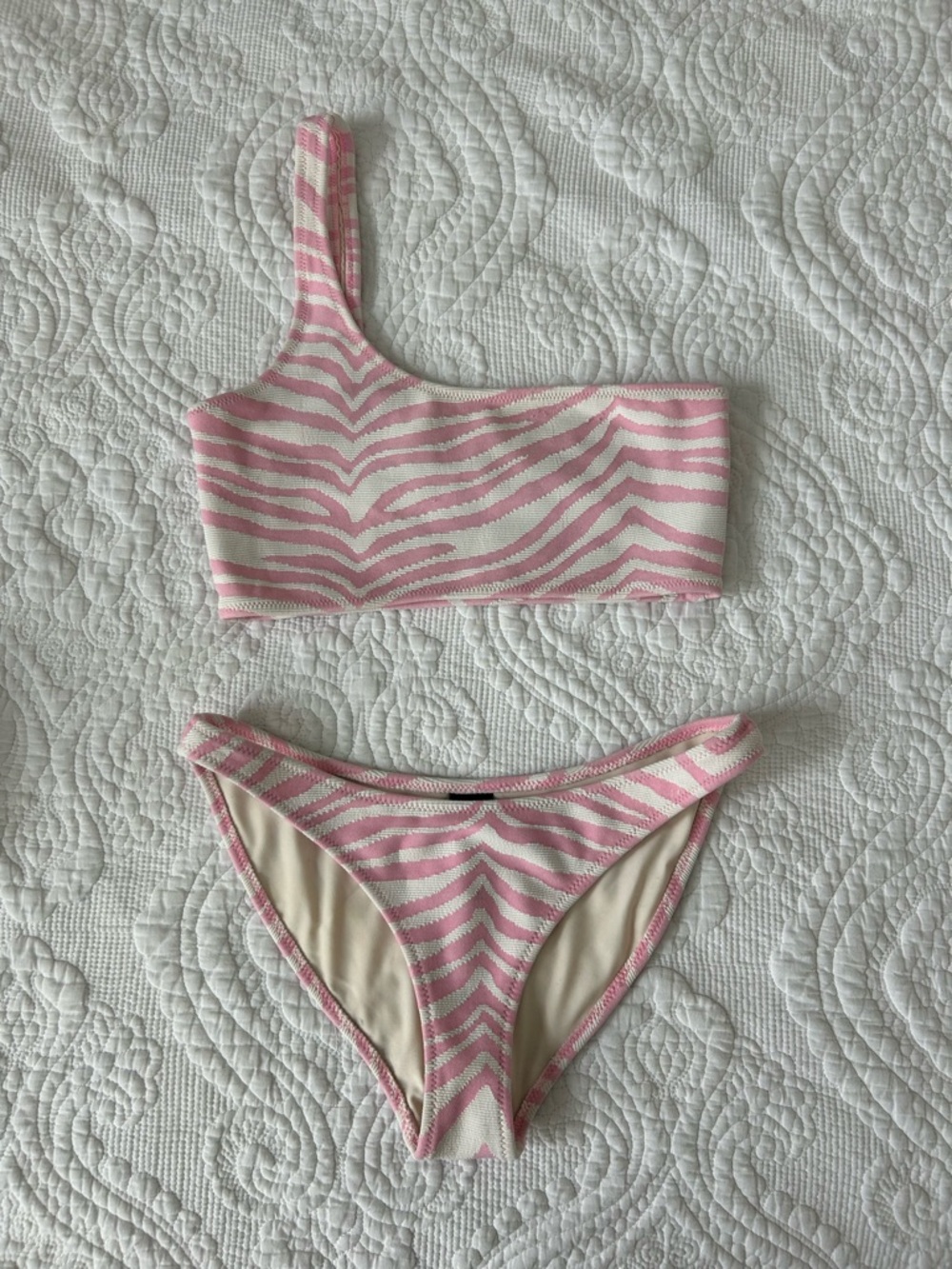 triangl swimwear Pink and Ivory Textured Stripe Bikini Bottoms